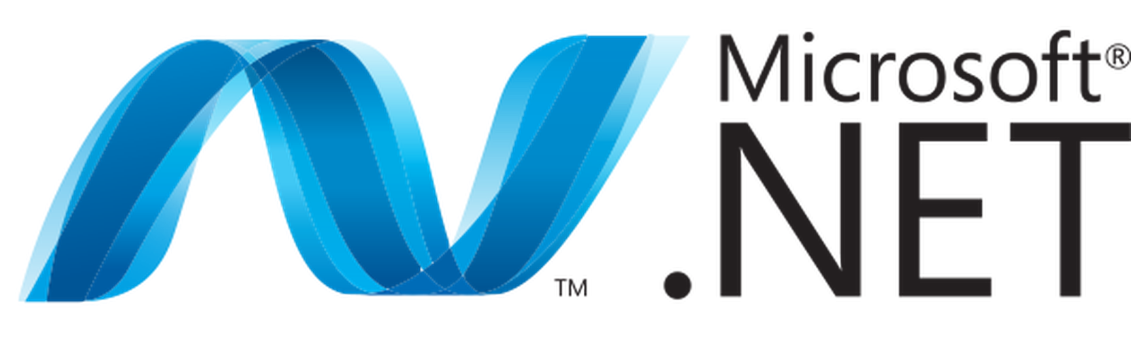 Microsoft .NET logo featuring a blue ribbon-like loop and the text 'Microsoft .NET'