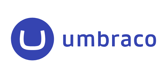 Umbraco logo: blue circular emblem with a white U, followed by the word 'umbraco' in blue.